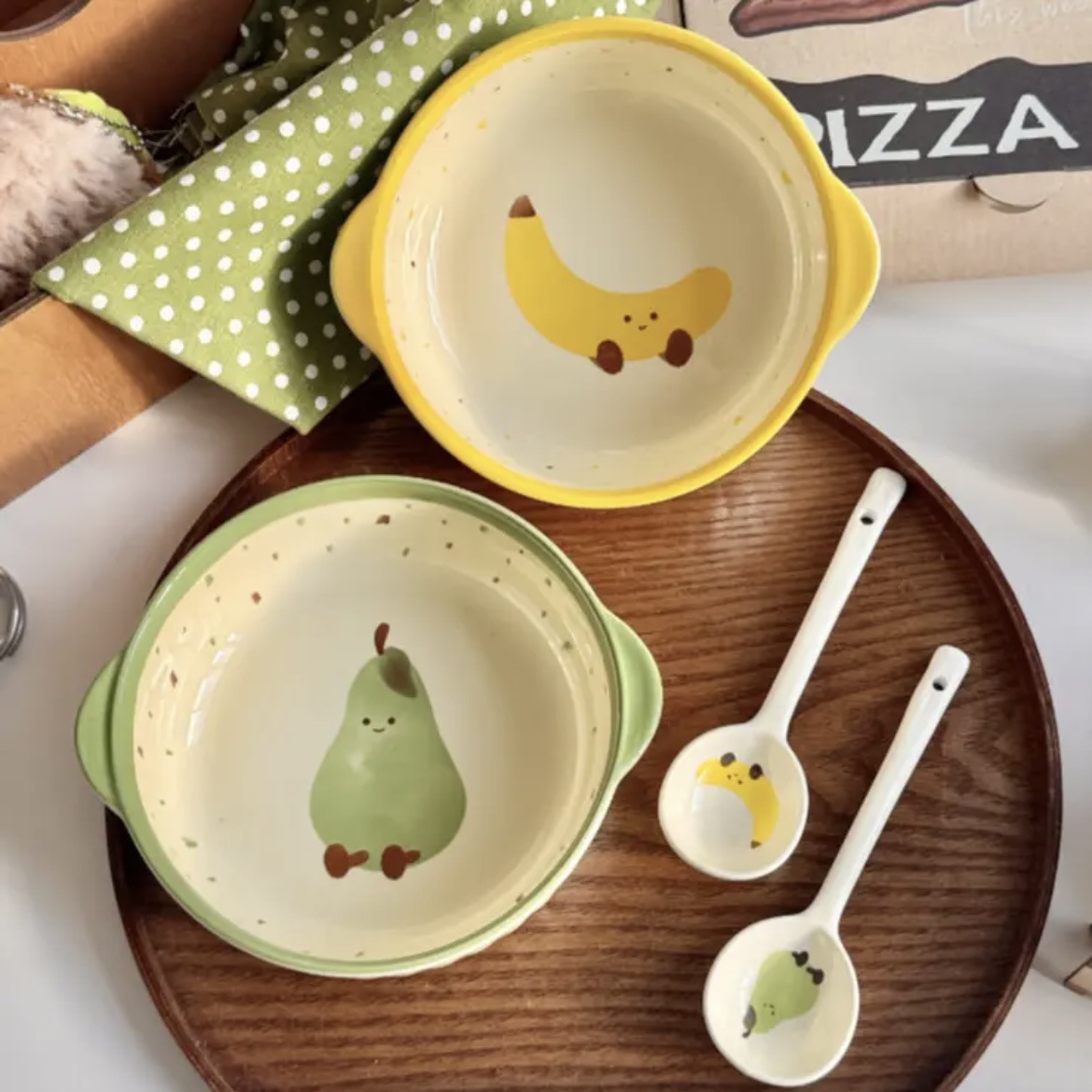 【2 bowls 2 spoons】banana + green pear
