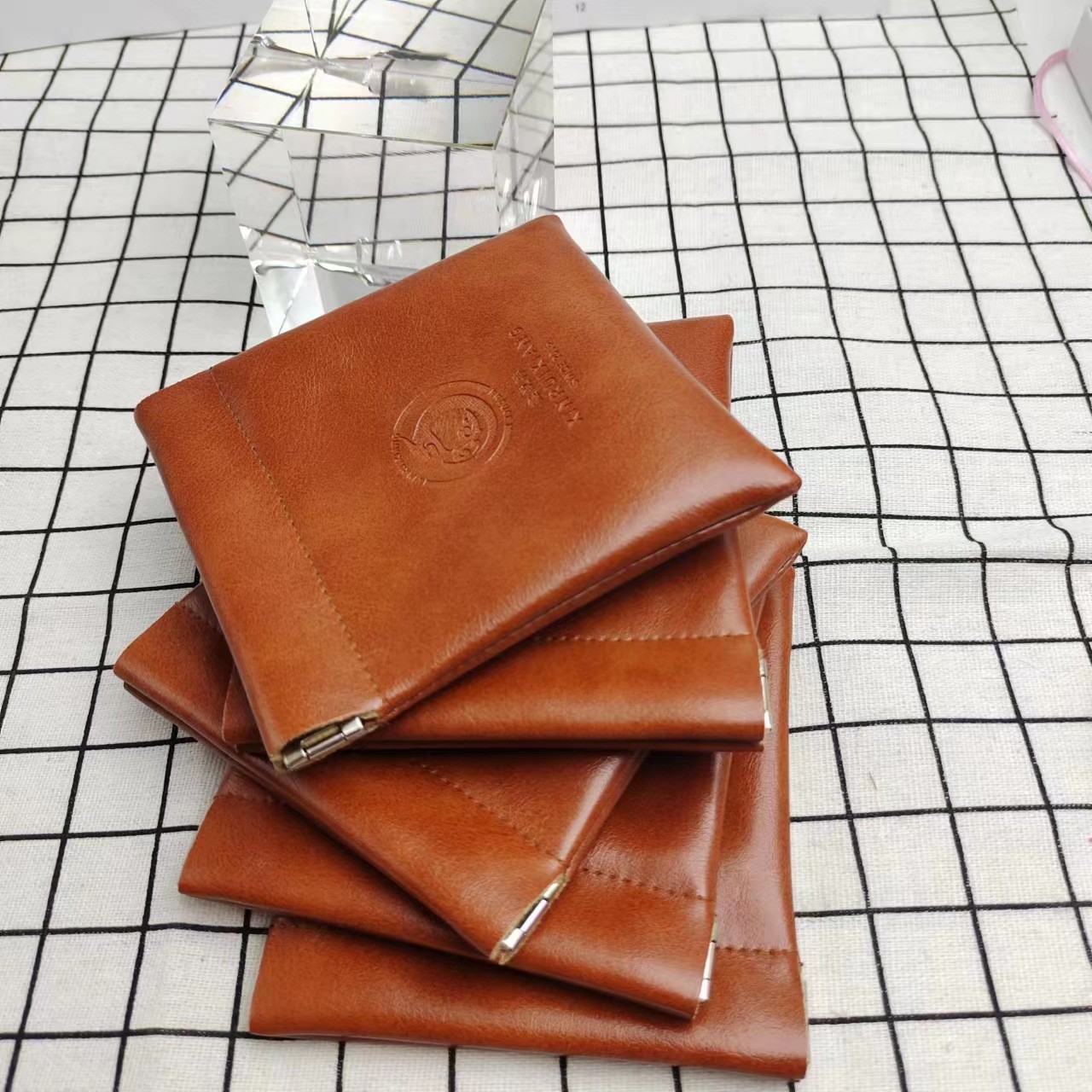 现货树油皮弹片袋口红化妆品包硬币零钱杂物收纳耳机皮革袋定制