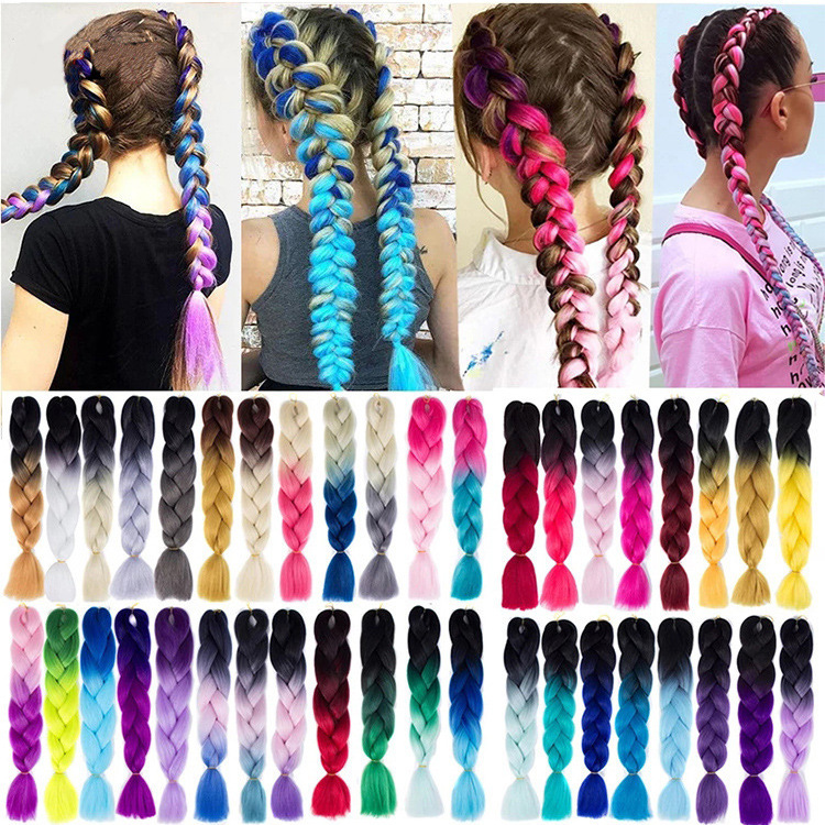 Factory wholesale European and American chemical fiber wig braid ladies 24 inch monochrome gradient color matching large braid Factory wholesale European and American chemical fiber wig braid ladies 24 inch monochrome gradient color matching large braid