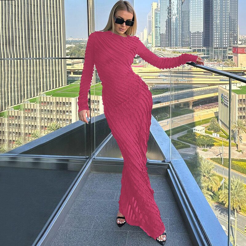 Europeo y americano de Venta caliente ropa de las mujeres 2023 otoño nuevo vestido de manga larga moda elegante vestido delgado vestido de cuello redondo mujeres image 4