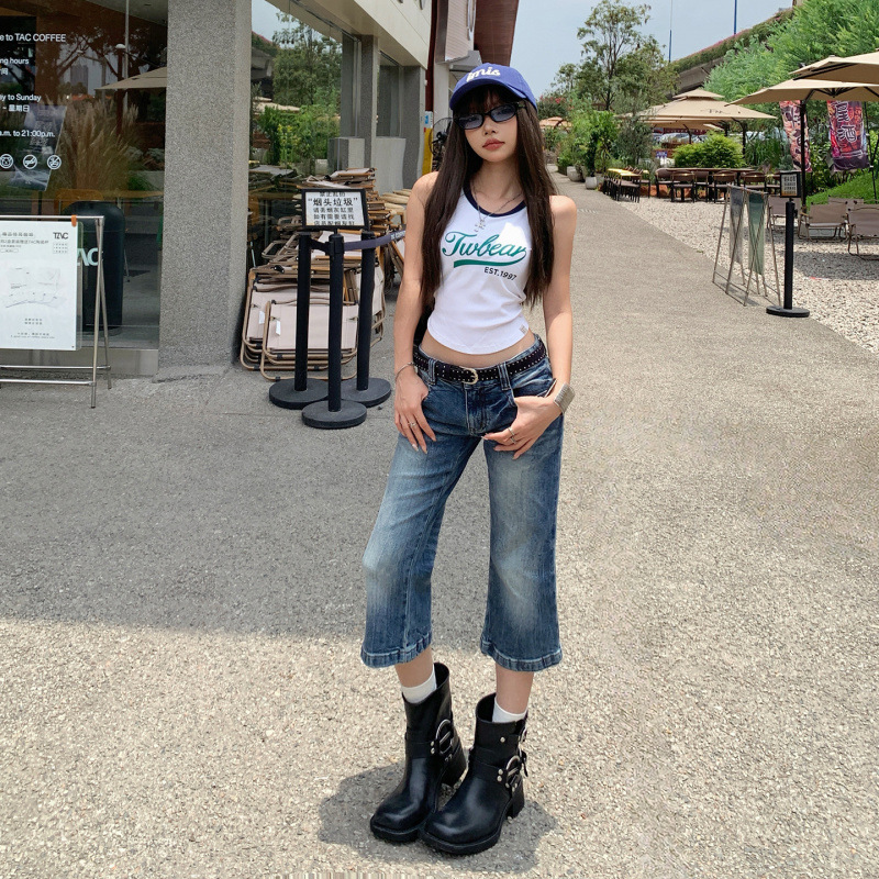 American Retro Low-Waist Hot Girl Micro-Flared Cropped Pants Slim Fit Versatile Jeans for Women