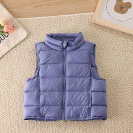 冬季儿童轻薄羽绒服马甲立领男童女童背心坎肩幼儿园园服90白鸭绒