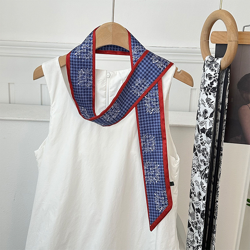 Pañuelo de seda, banda larga, sensación de alta calidad, bufanda pequeña decorativa, bolsa de toalla de seda, envuelta, pañuelo floral, cinta para el cabello, serpentín para el cabello