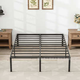 跨境亚马逊双人床架铁艺无床头床尾床拆装静音卧室学校家用铁床架