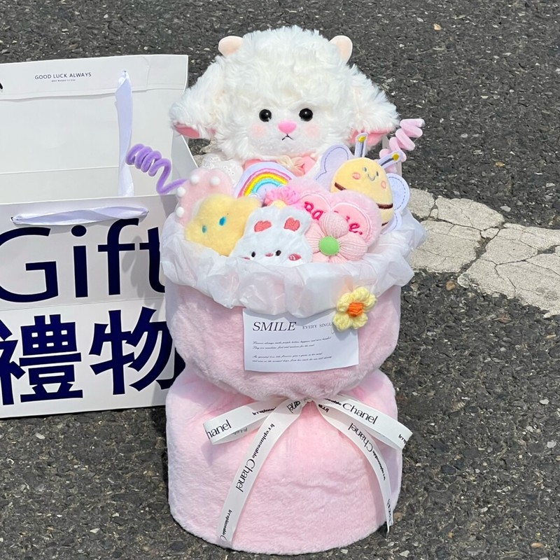 情人节520七夕礼物小羊抱抱桶玩偶花束送女友闺蜜少女心礼物批发|undefined