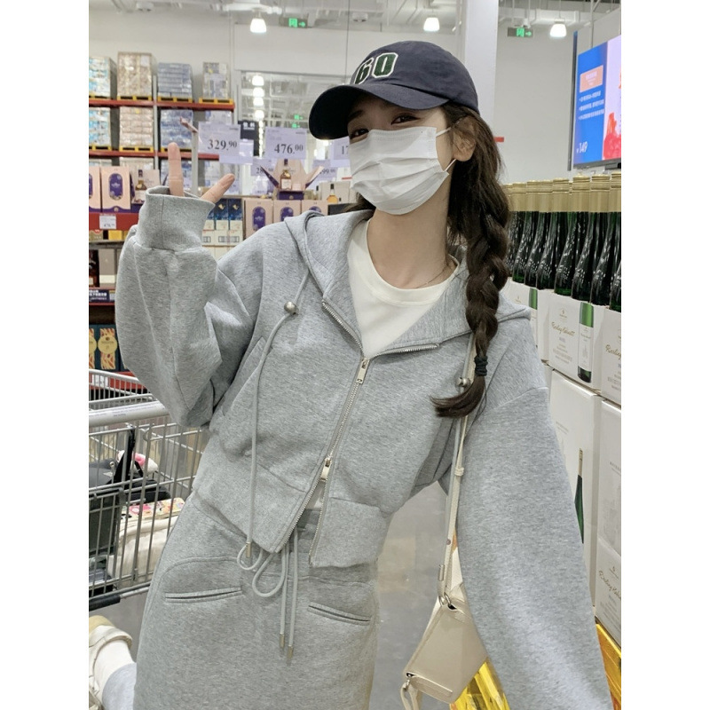 灰色休闲运动套装女春秋流行漂亮洋气半身裙套装初恋清奶甜|undefined