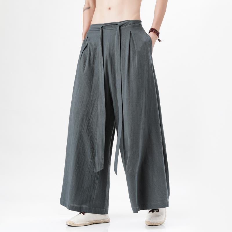 Pantalones de lino de algodón de estilo chino de elemento Han, elegantes pantalones de falda de pierna ancha Hanfu, pantalones Song, pantalones de nueve puntos, pantalones de lino de estilo retro, pantalones de hombre