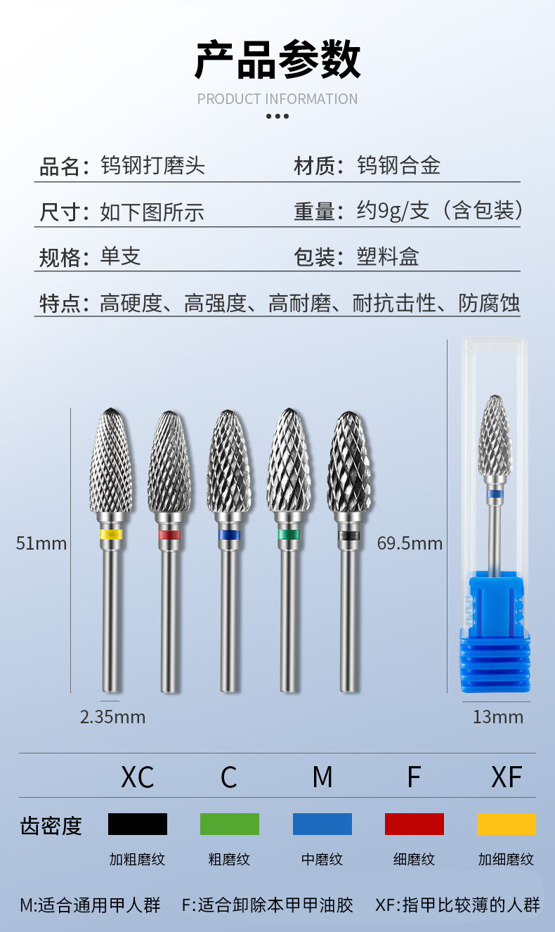 Imported Manicure Tungsten Steel Polishing Head to Remove Nails, Remove Dead Skin, Remove Phototherapy Glue, Crystal Extension Nail Electric Polisher, Universal