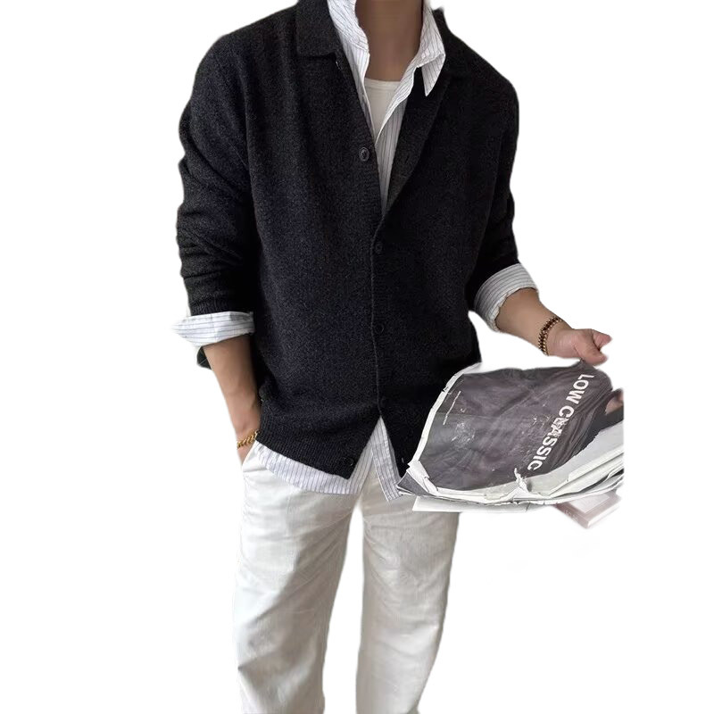 Explosiones transfronterizas de tamaño grande europeo polo camiseta con solapa camiseta de punto suéter hombre viejo dinero cardigán chaqueta fábrica al por mayor