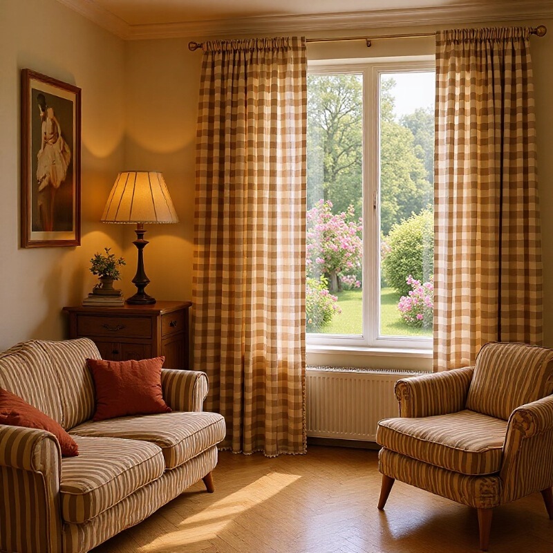 Hot-Selling American Country-Style Yarn-Dyed Plaid Curtains for Semi-Blackout in Living Room, Bedroom, and Balcony, Direct Supply from the Factory
