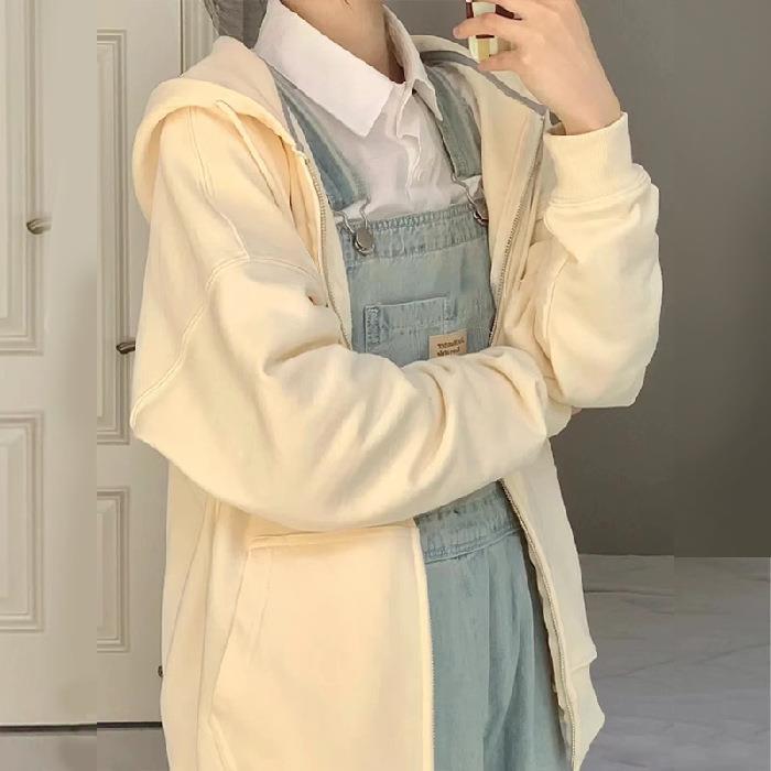 Pesado Corea del Sur Dongdaemun suéter a principios de otoño cremallera suelta más el tamaño las mujeres con capucha cardigan estudiante Top moda