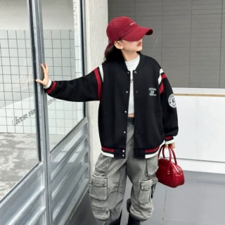 女童外套春秋款2026新款洋气儿童装加厚夹克春季女大童夹棉棒球服