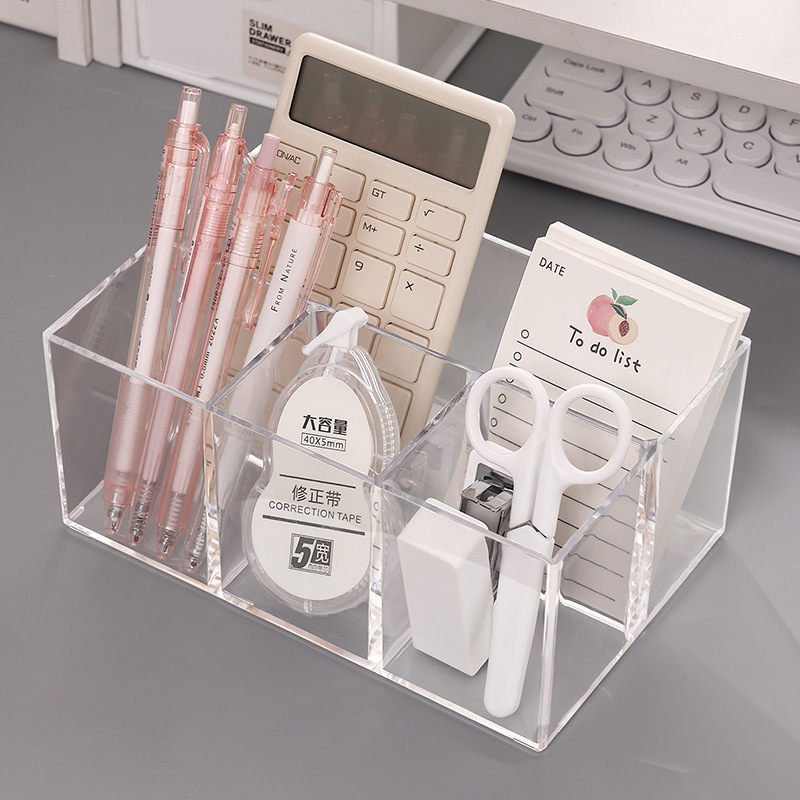アクリルペンホルダー透明バケツオフィス本デスクトッププラスチック文房具分格学生マークカラー絵筆収納ケース|undefined