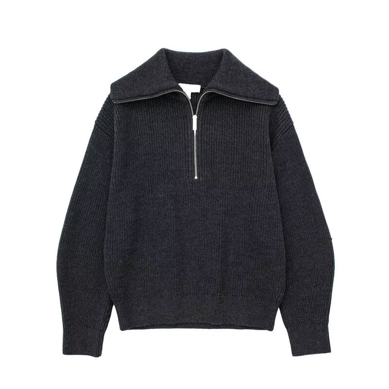 Foreign Trade Wholesale New European and American Style Half-Zip Striped Knit Sweater Foreign Trade Wholesale New European and American Style Half-Zip Striped Knit Sweater