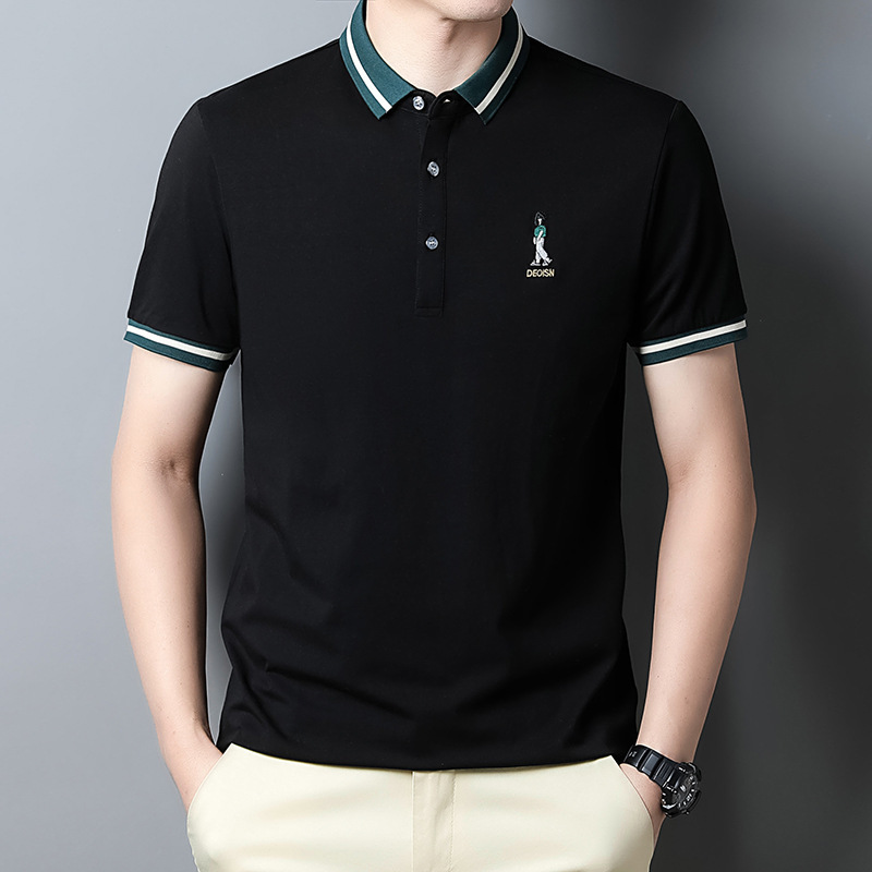 2024 Summer Pure Cotton POLO Shirt, Fashionable Casual High-end Embroidered Turn-down Collar Short Sleeve T-shirt Men's_viptrois.com