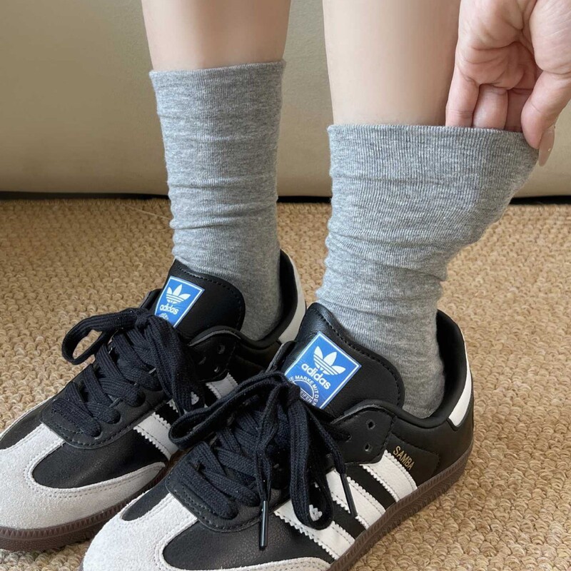Socks Women's Medium Barrel Grey Pure Cotton Stacked Socks Basic Anti-Pilling White Socks Boneless Women's Socks All-Match Long Socks