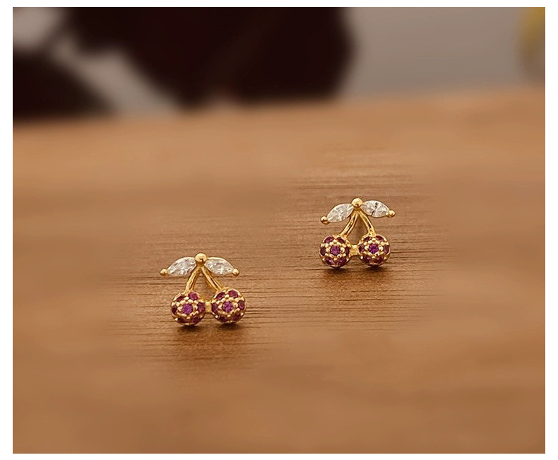 1 Pair 925 Sterling Silver Peach Cherry Fruit Zircon Small Stud Earrings Earrings Ear Studs display picture 1