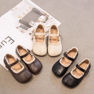 Girls Small Leather Shoes 2024 New Spring and Autumn Children's Shoes Princess Shoes Women's Treasure Single-layer Shoes Black Soft-soled Girls Autumn