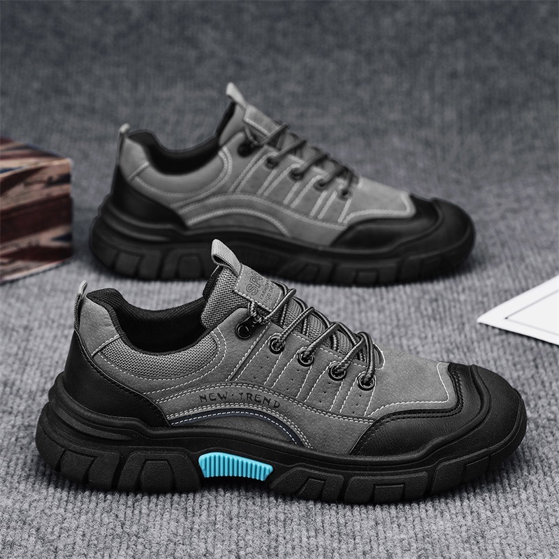 Otoño nuevo cuero de cabeza redonda al aire libre zapatos de montaña deportivos de ocio diarios para trabajar en el sitio de construcción zapatos de moda zapatos de hombre