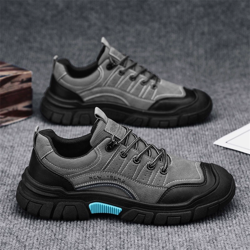 Осенняя новая кожаная круглая голова на открытом воздухе Спортивная обувь для походов Ежедневная повседневная работа на строительной площадке