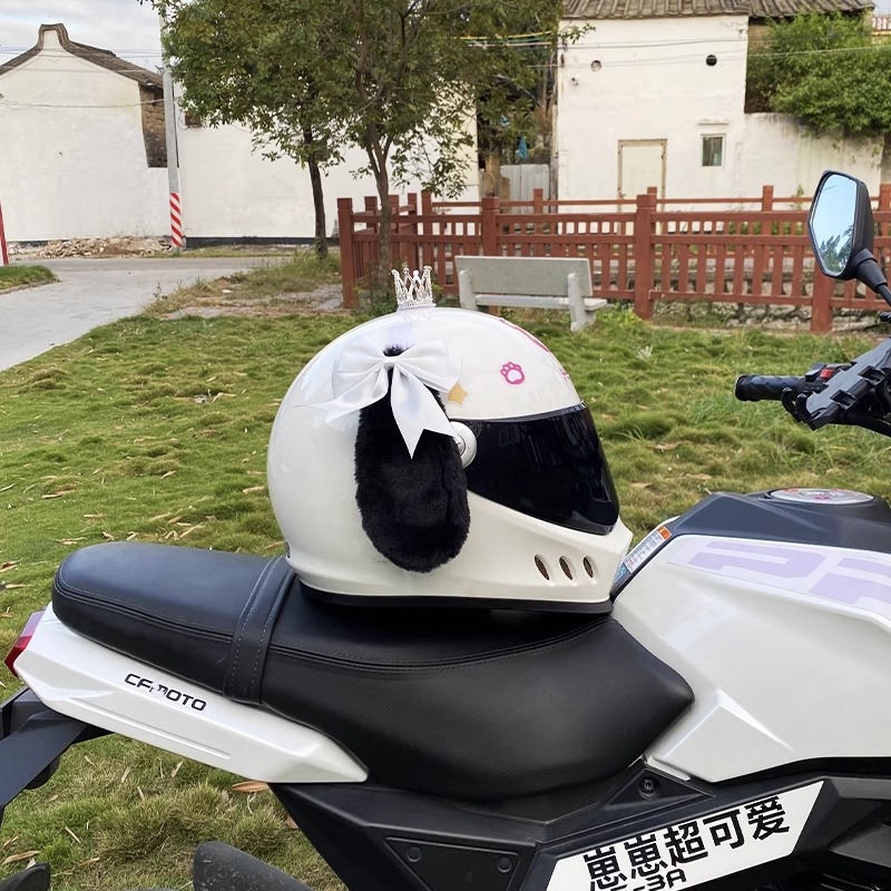 Helmet Decoration Motorcycle Hook and Loop White Bowknot Dog Helmet