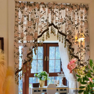 French-Style Door Curtain with Vintage Embroidery Lace, Short Curtain with Ambiance, Half Curtain, No-Drill Corridor Door Partition Decorative Curtain