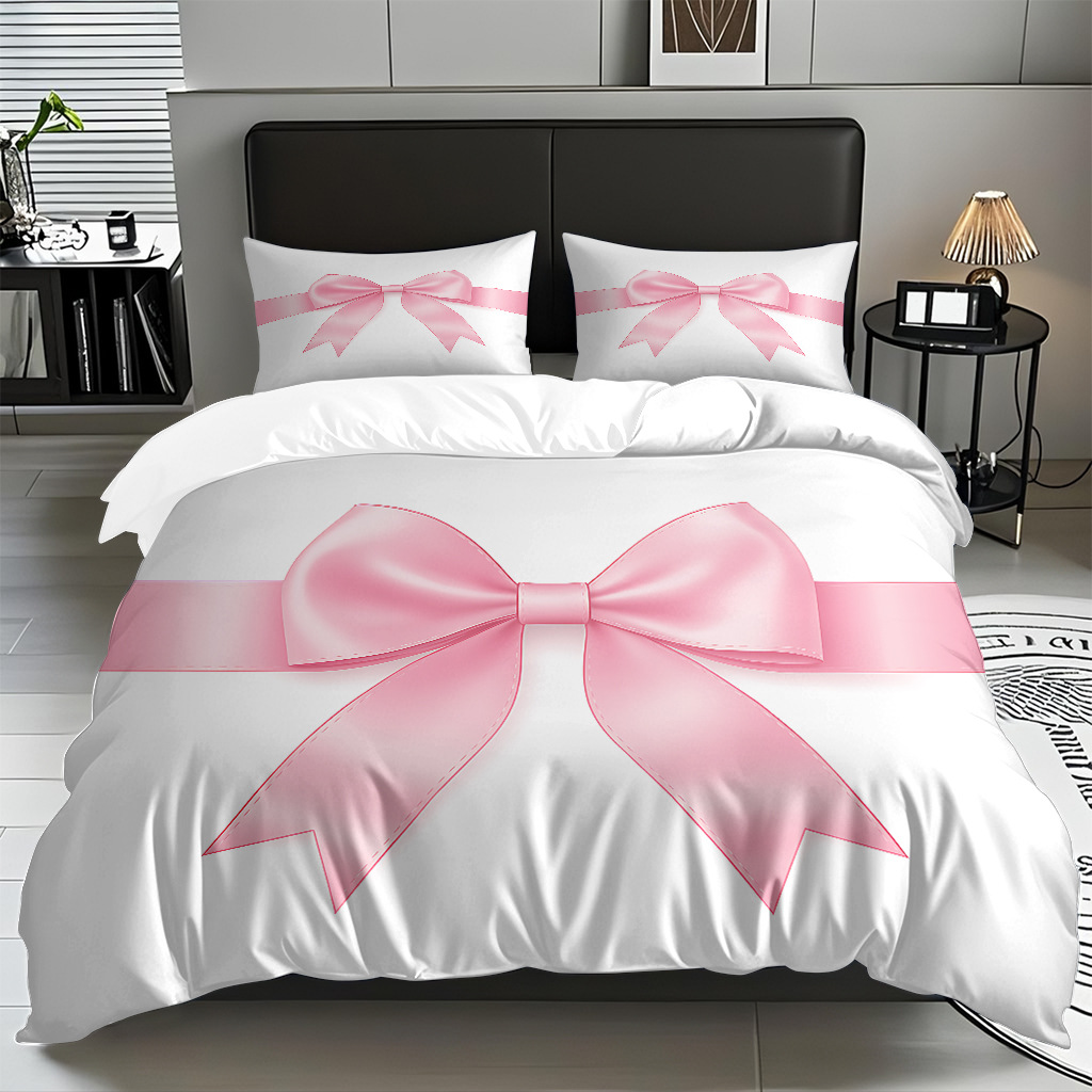 Ins Wind Pink Bow Digital Printed Colchón Set Pillow Cover Comercio electrónico transfronterizo preferido para adaptarse al modo JIT