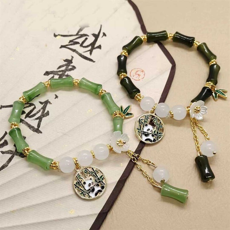 Dongling jade bamboo panda bracelet small fresh students new Chinese peach blossom high bracelet manufacturers wholesale