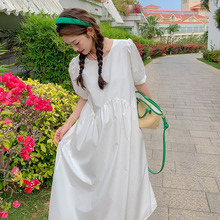 白色连衣裙夏2023夏季新款时尚气质泡泡袖法式圆领修身显瘦连衣裙