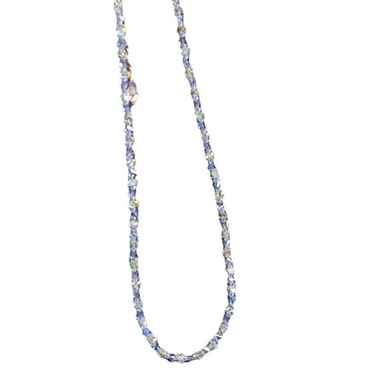 Austrian Crystal Purple And Yellow Diamond Chain Necklace_voghion.com