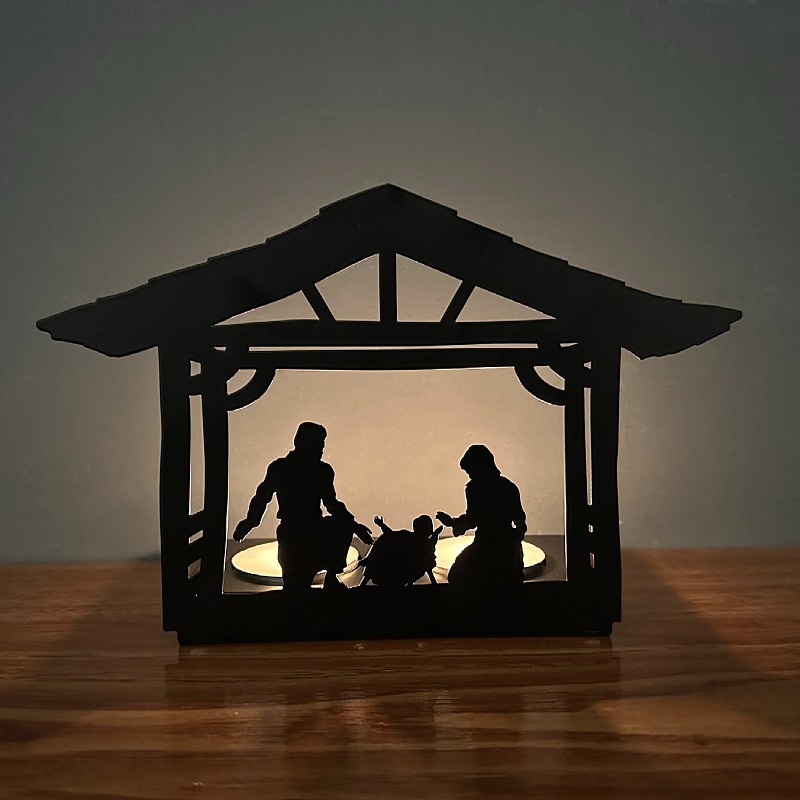 Cruz de la frontera de Navidad decoración de hierro forjado candelabro nacimiento escena artesanía decoración regalo titular de la lámpara