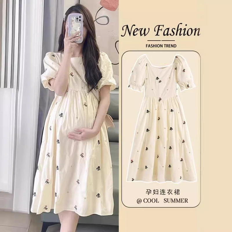 Summer Sweet Floral Pregnant Women's Dress Loose Large Size Outwear Summer French Puff Sleeve Pregnant Women's Midi Dress Summer Sweet Floral Pregnant Women's Dress Loose Large Size Outwear Summer French Puff Sleeve Pregnant Women's Midi Dress