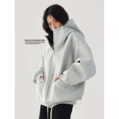 跨境Acestudios 秋冬 美式复古街头感廓形连帽开衫加厚卫衣外
