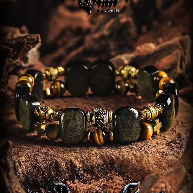European and American Cross-Border Obsidian Bracelet for Men with Tiger Eye Stone, Personalized Vintage Birthday Gift European and American Cross-Border Obsidian Bracelet for Men with Tiger Eye Stone, Personalized Vintage Birthday Gift