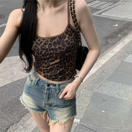 美式辣妹性感短款豹纹印花热辣上衣吊带小背心女夏季内搭外穿打底