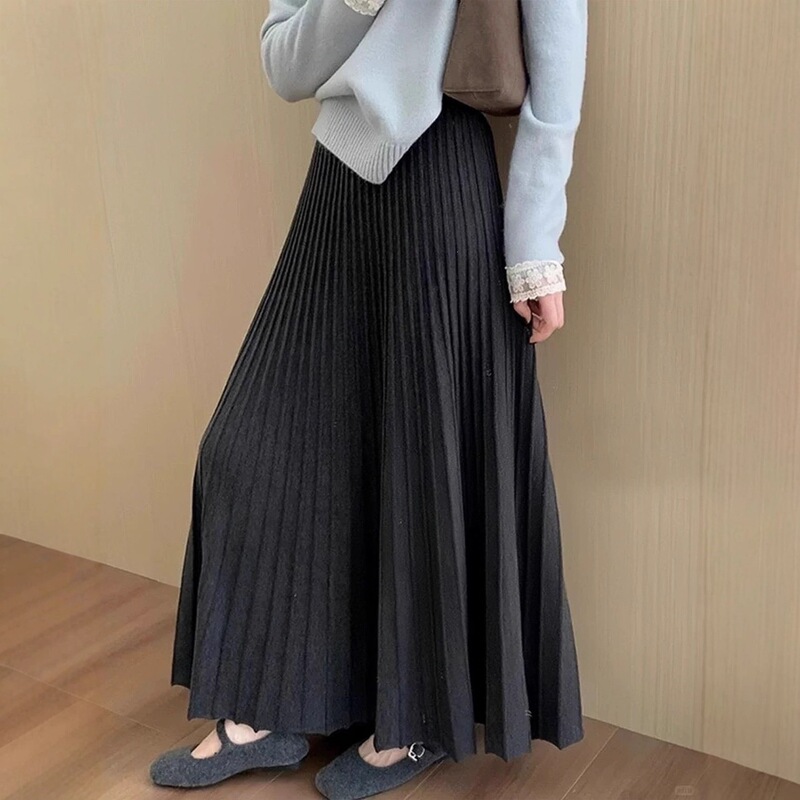 2026 Autumn/Winter New High-Waisted Slimming Knitted Pleated Skirt Korean Style Simple Versatile Soft Large Hem Umbrella Skirt 2026 Autumn/Winter New High-Waisted Slimming Knitted Pleated Skirt Korean Style Simple Versatile Soft Large Hem Umbrella Skirt
