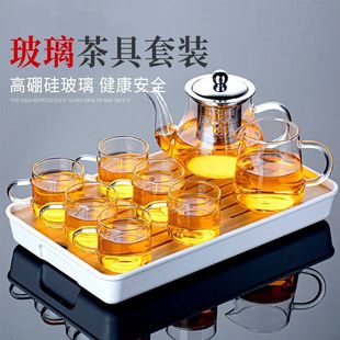 Transparent Glass Tea Set suit Household Kung Fu Tea Cup Tea Table Simple Living Room Office Tea Teapot Small Tea Tray