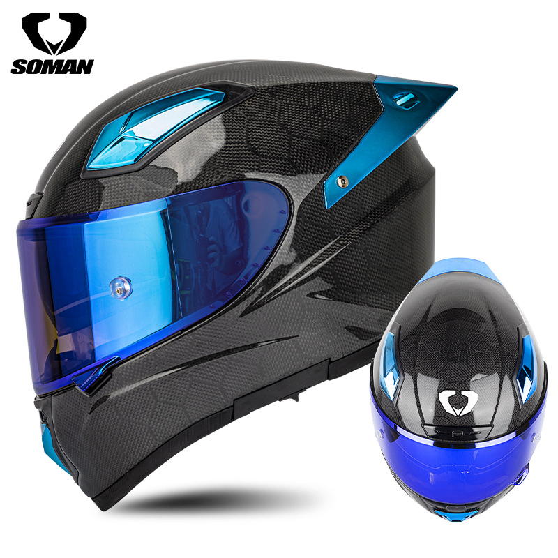 SOMAN Casco de carreras de fibra de carbono Motocicleta para hombres y mujeres a la conducción Motocicleta personalizada Casco para correr profesional Four Seasons Casco integral X8