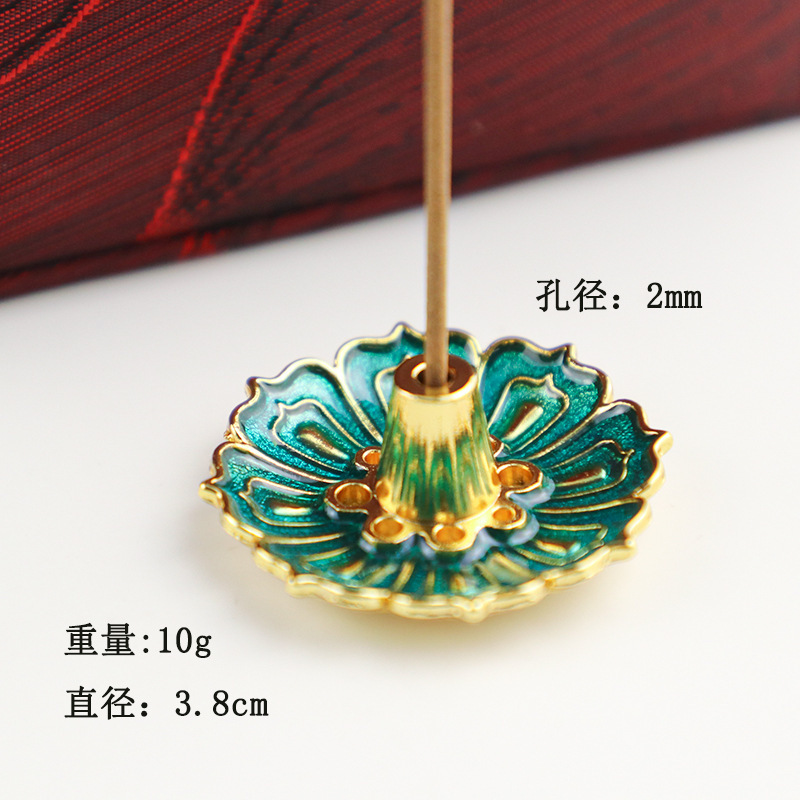 合金线香炉复古珐琅莲花香插如意香插香插盘香香座檀香摆件香薰炉|undefined