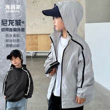 2024春季新款男童织带连帽户外露营外套上衣儿童韩版童装工装防水
