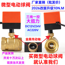 DN20电动二通阀6分AC220V黄铜 三线一控常闭型水油气通用电动球阀