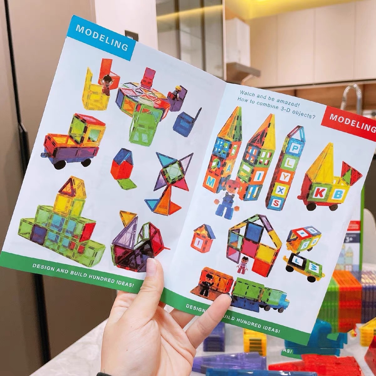 Ventana de color magnética de gran magnitud, bloques de construcción magnéticos para niños, juguetes de puzzle magnéticos de 7,5 cm, regalos para niños y niñas