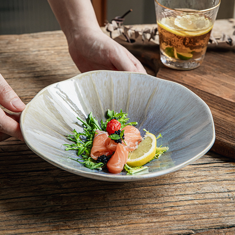 Llama púrpura de alto valor de la cara horno esmaltado irregular ensalada de cerámica bolos de copa club de platos de estilo de arte exportación transfronteriza