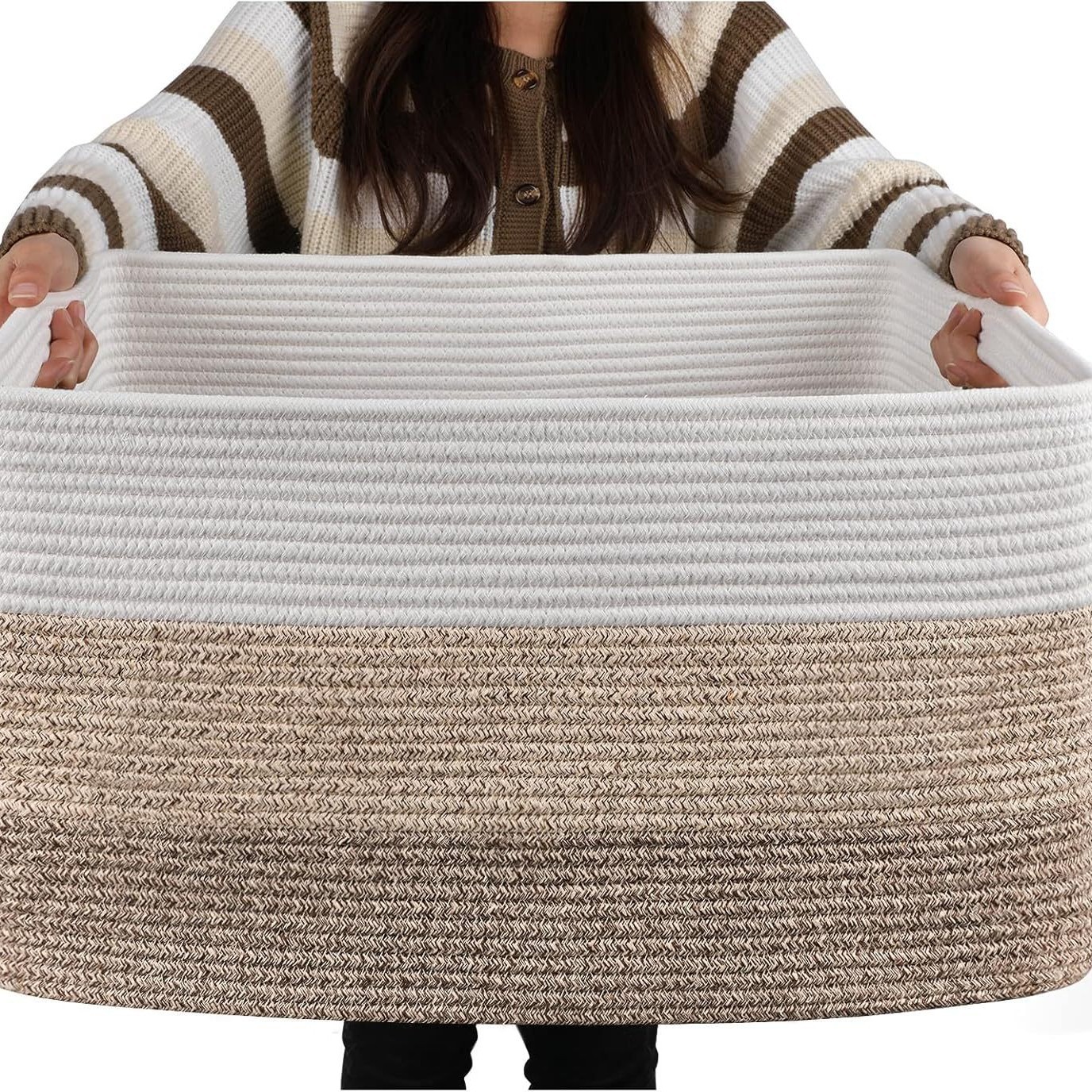 Fábrica directa gran tela de algodón trenzada canasta de ropa sucia canasta de almacenamiento de juguetes armario de dormitorio canasta de almacenamiento plegable