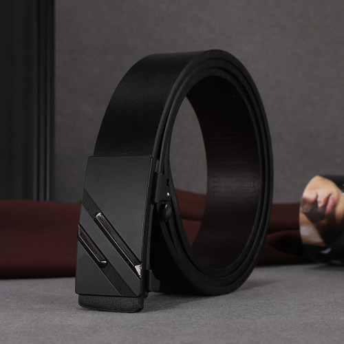 Double-sided cowhide toothless automatic buckle belt men's genuine leather belt business casual pants belt live cross-border men's model