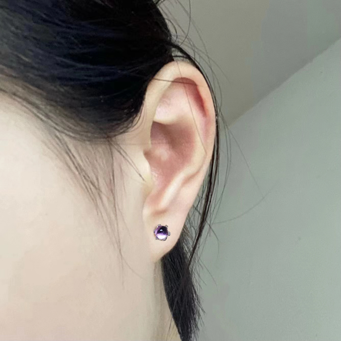 천연 자수정 4MM 일반 얼굴 나사 귀걸이 2 종류 선택