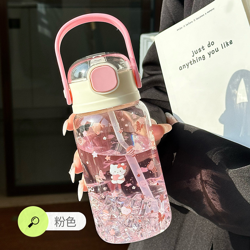 新しい夏のプラスチックカップ漫画ダブルドリンクカップ小さな新鮮な男性と女性のポータブルカップポータブル子供用ストローカップ|undefined