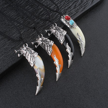 欧美跨境男士项链嘻哈复古个性狼牙吊坠长款毛衣链饰品现货批发