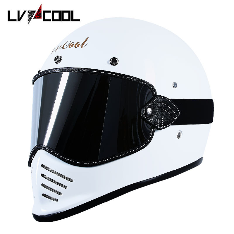 FRP Moto-3 motocicleta motocicleta retro casco moda de alta gama caballero casco completo tira de cuero negro