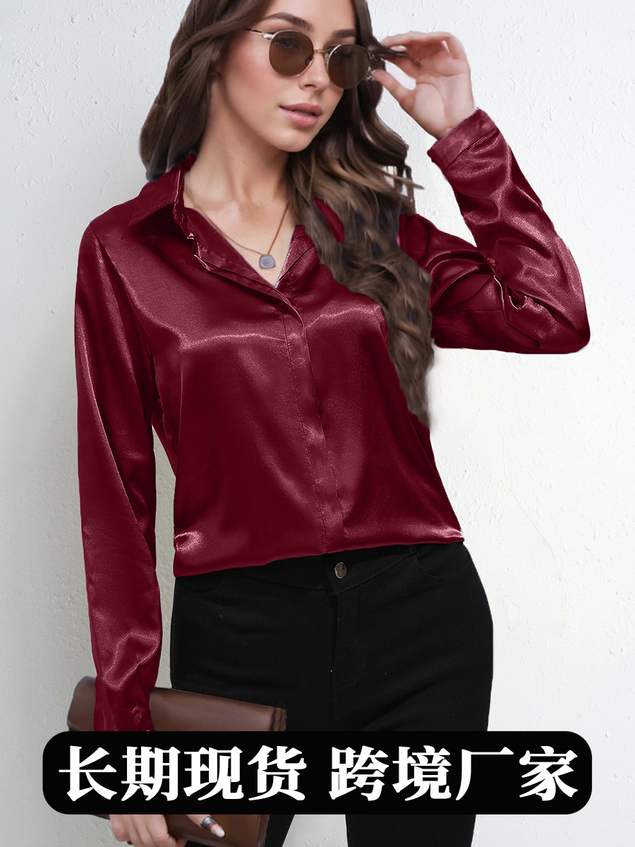 Camisa de color de un botón, camisa de manga larga de viaje de temperamento, nueva camisa suelta de primavera y verano, ropa de mujer europea y americana transfronteriza